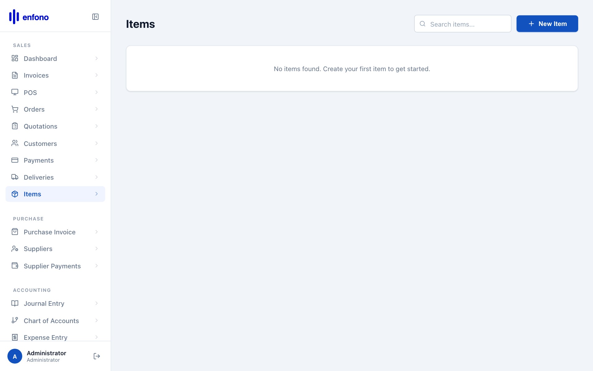 Items list — showing Office Chair, Consulting Service and Laptop after creation