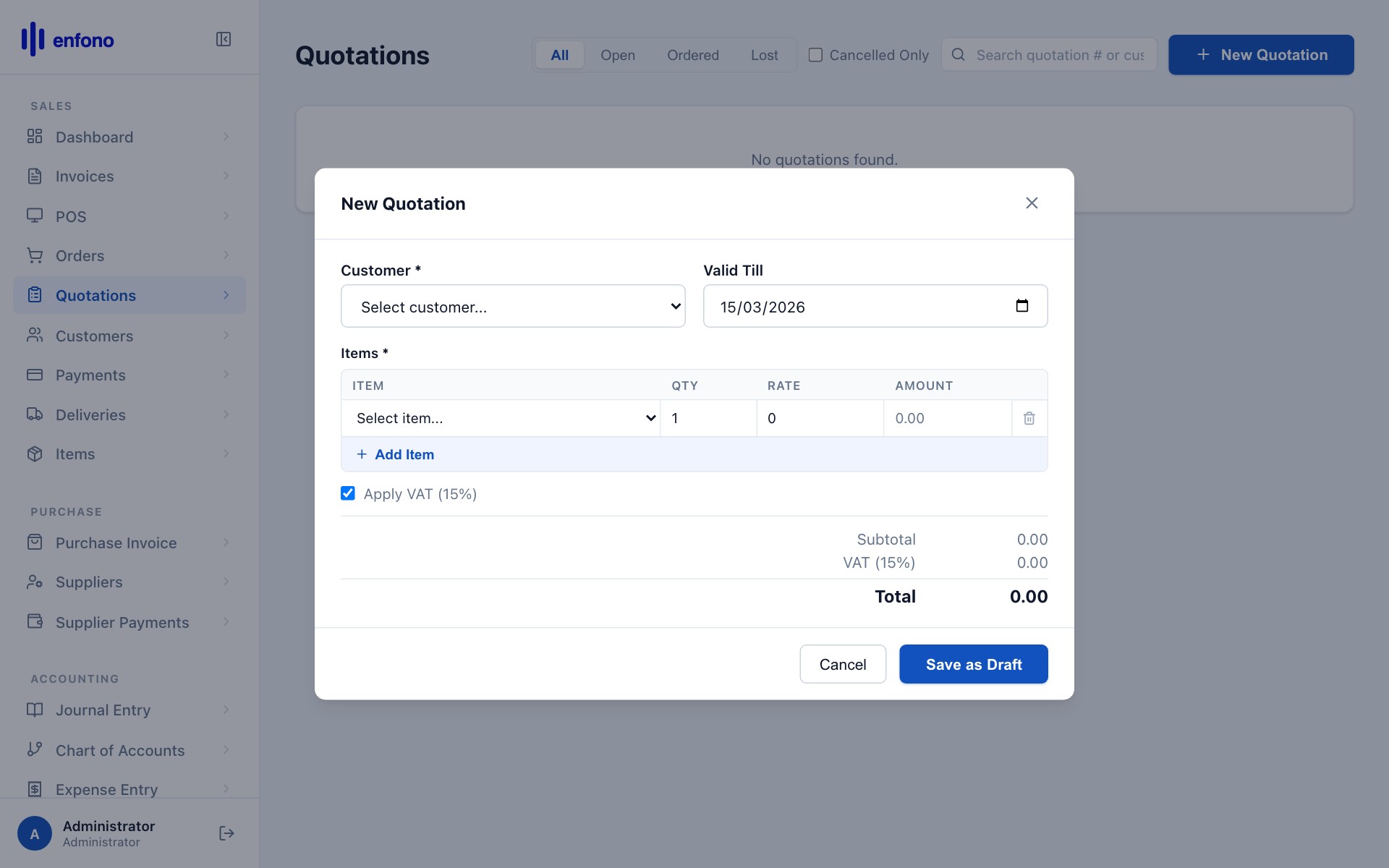 New Quotation form — blank and ready