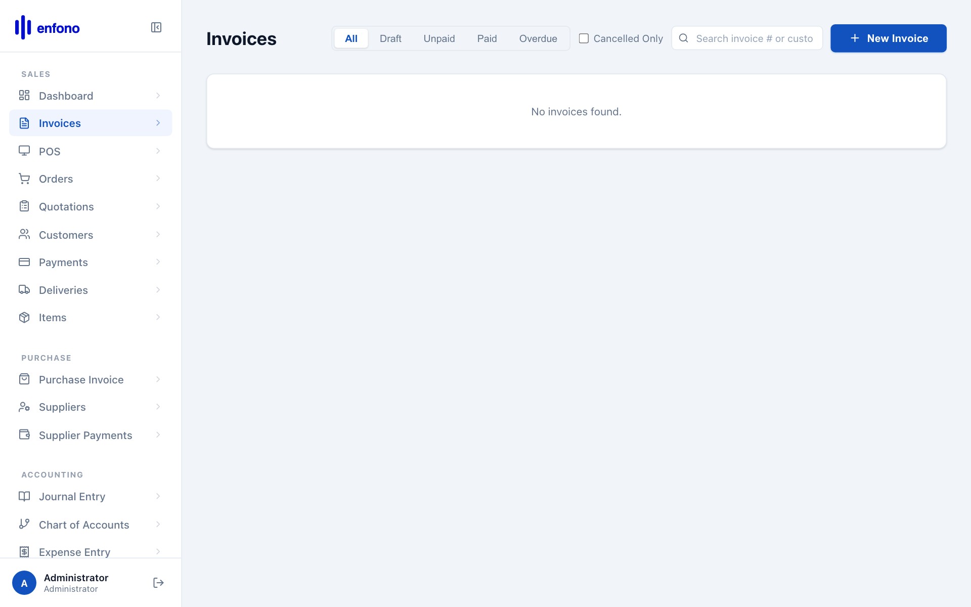 Sales Invoices list showing multiple invoices with payment status