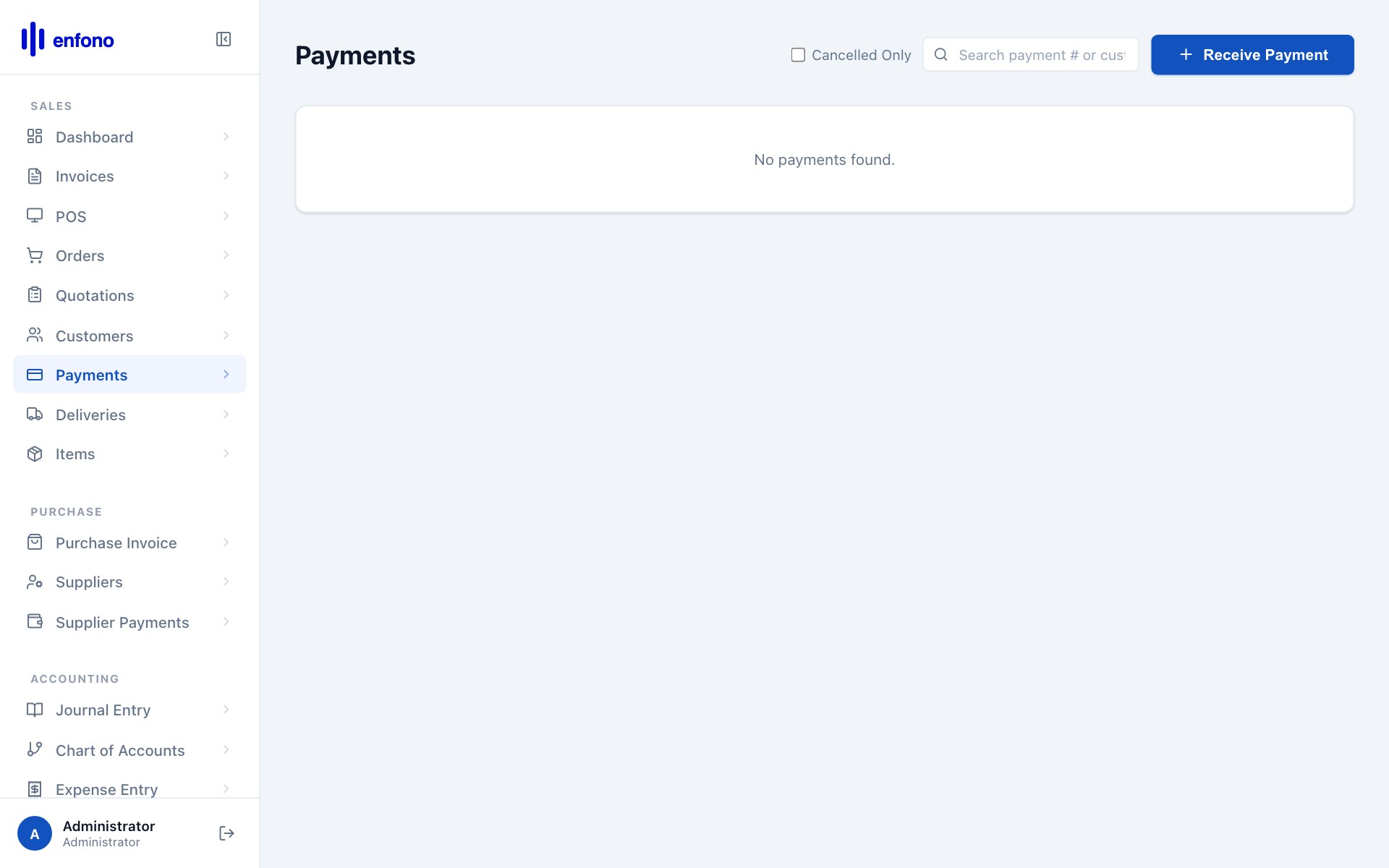 Payments list — all customer payments received