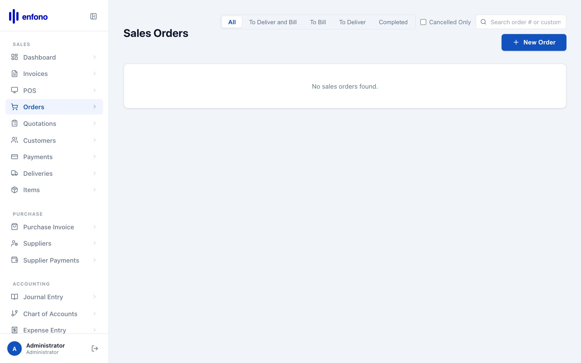 Sales Orders list — all open and fulfilled orders