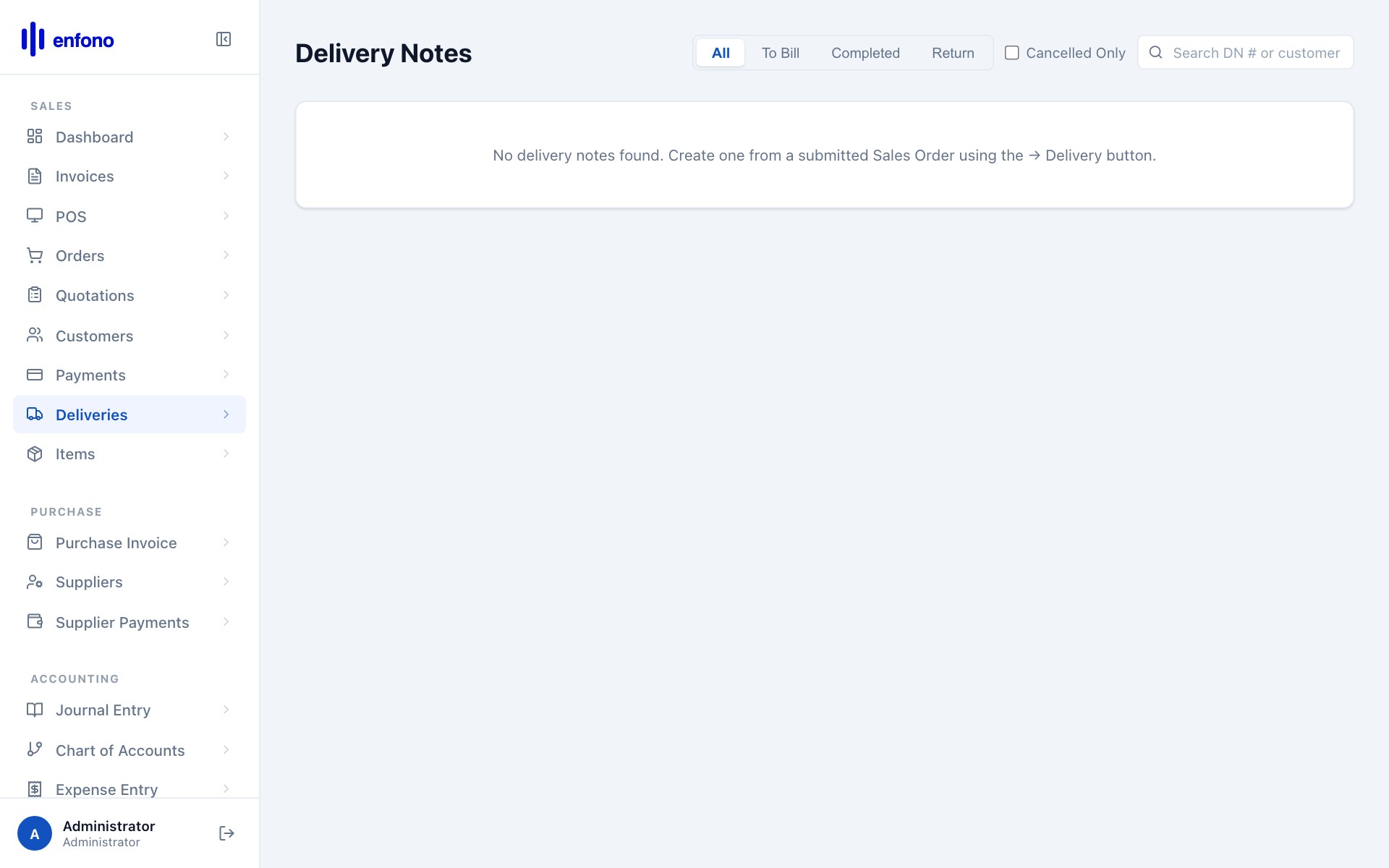 Deliveries list — all goods dispatched to customers