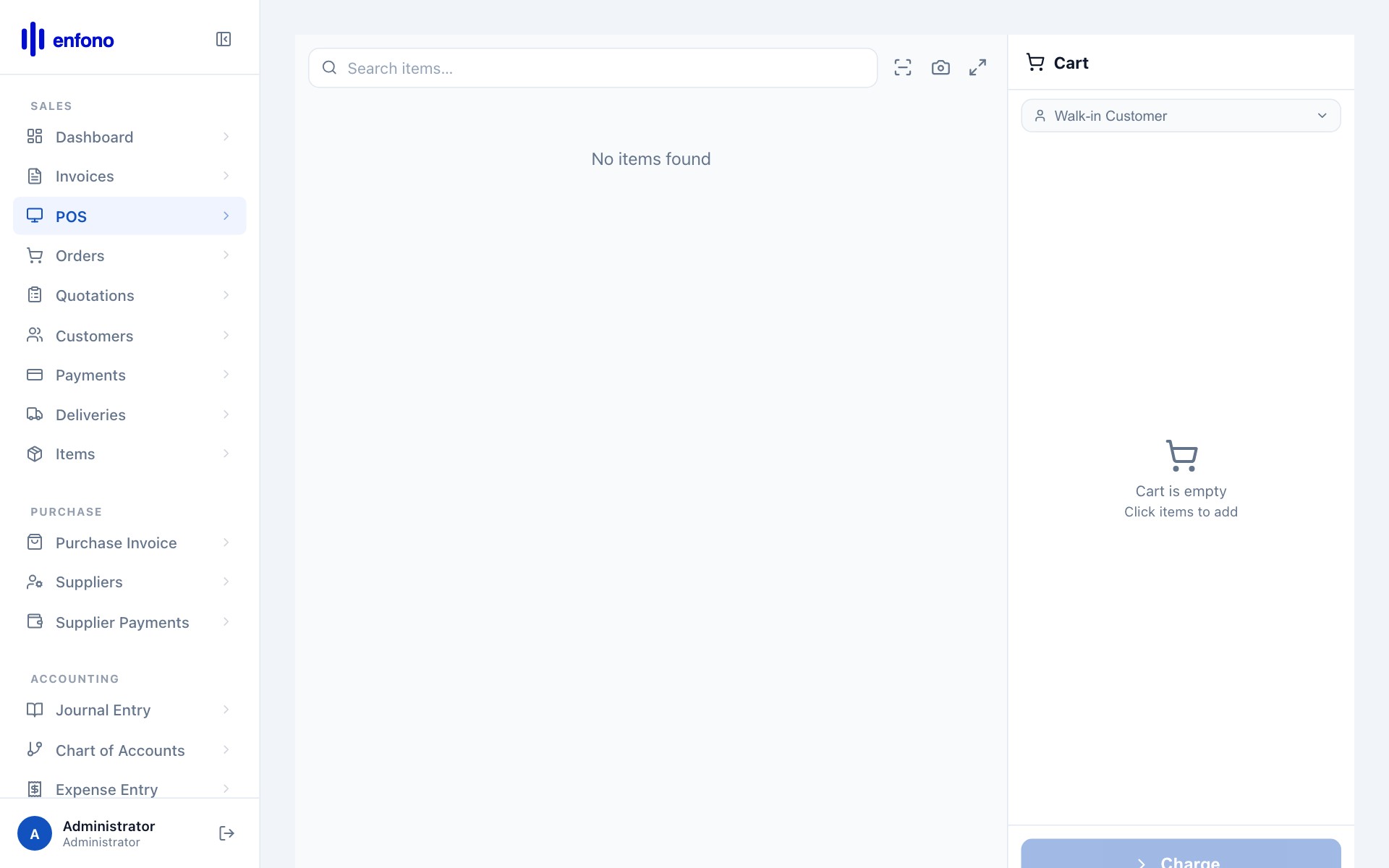 POS screen — the retail counter interface